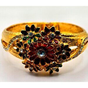 Spats Floral Rhinestone Hidden Watch Gold Bracelet Vintage Rare